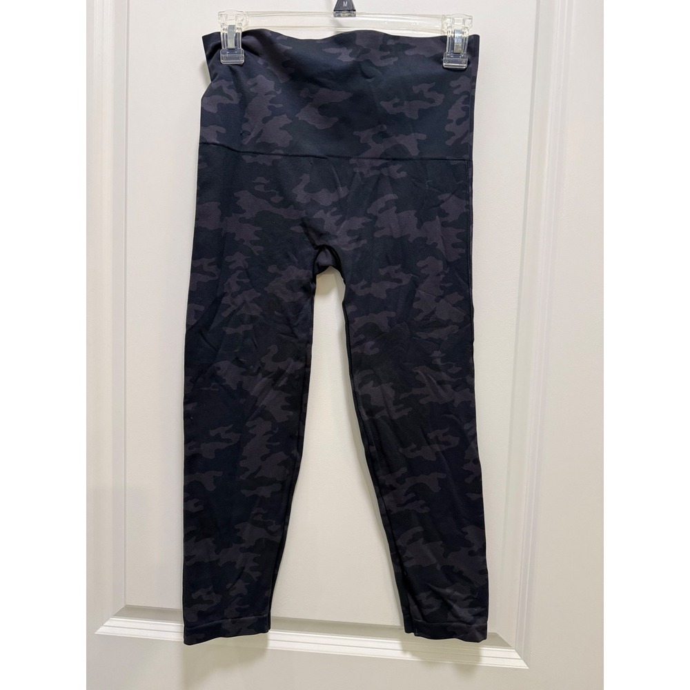 Spanx Look at Me Now Seamless Camo Leggings Black Grey High Rise Cropped XL 3035